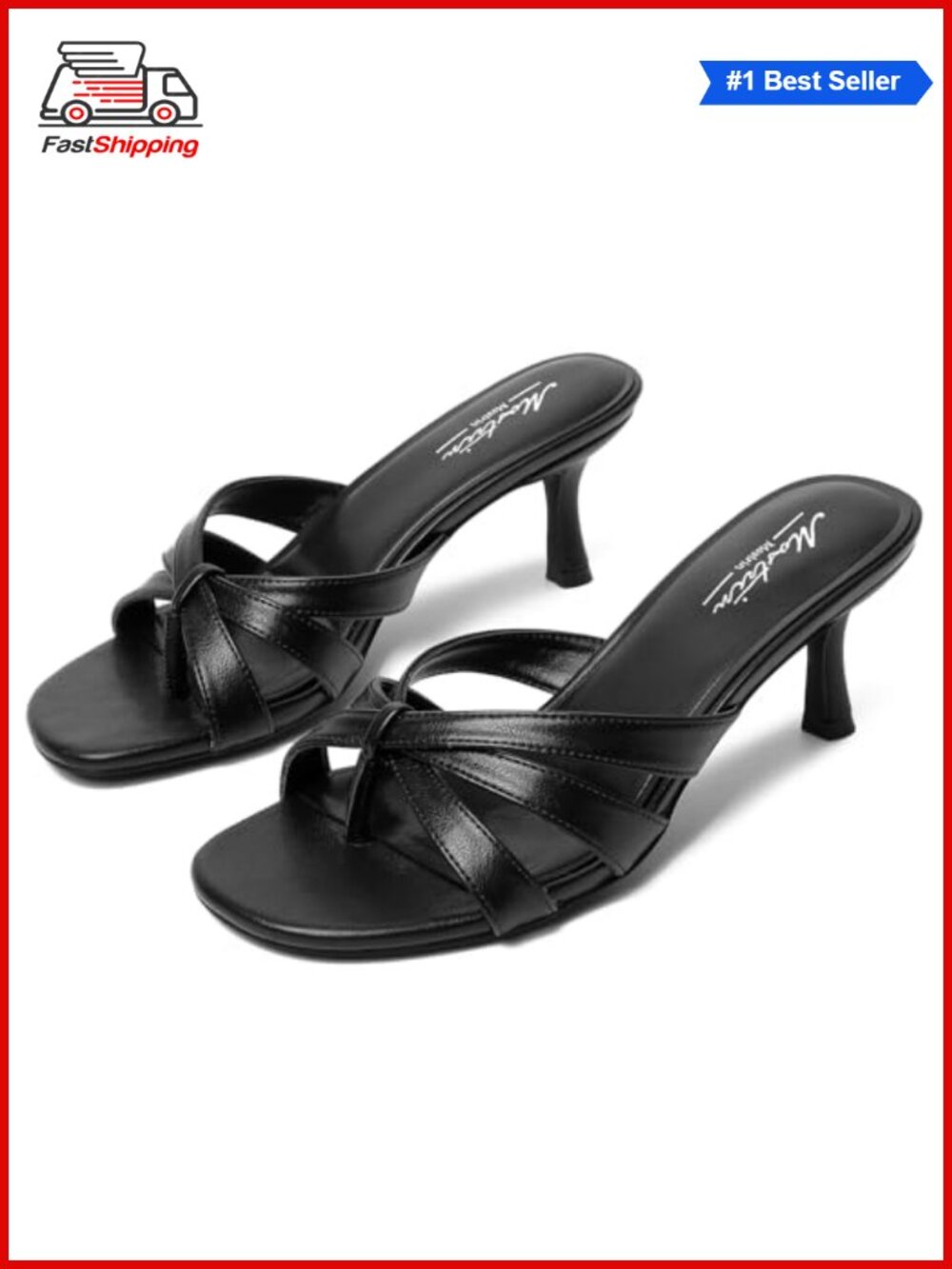 ✨ Kitten Heel Mules Pointed Toe Faux Leather Slip On Heeled Sandals Party